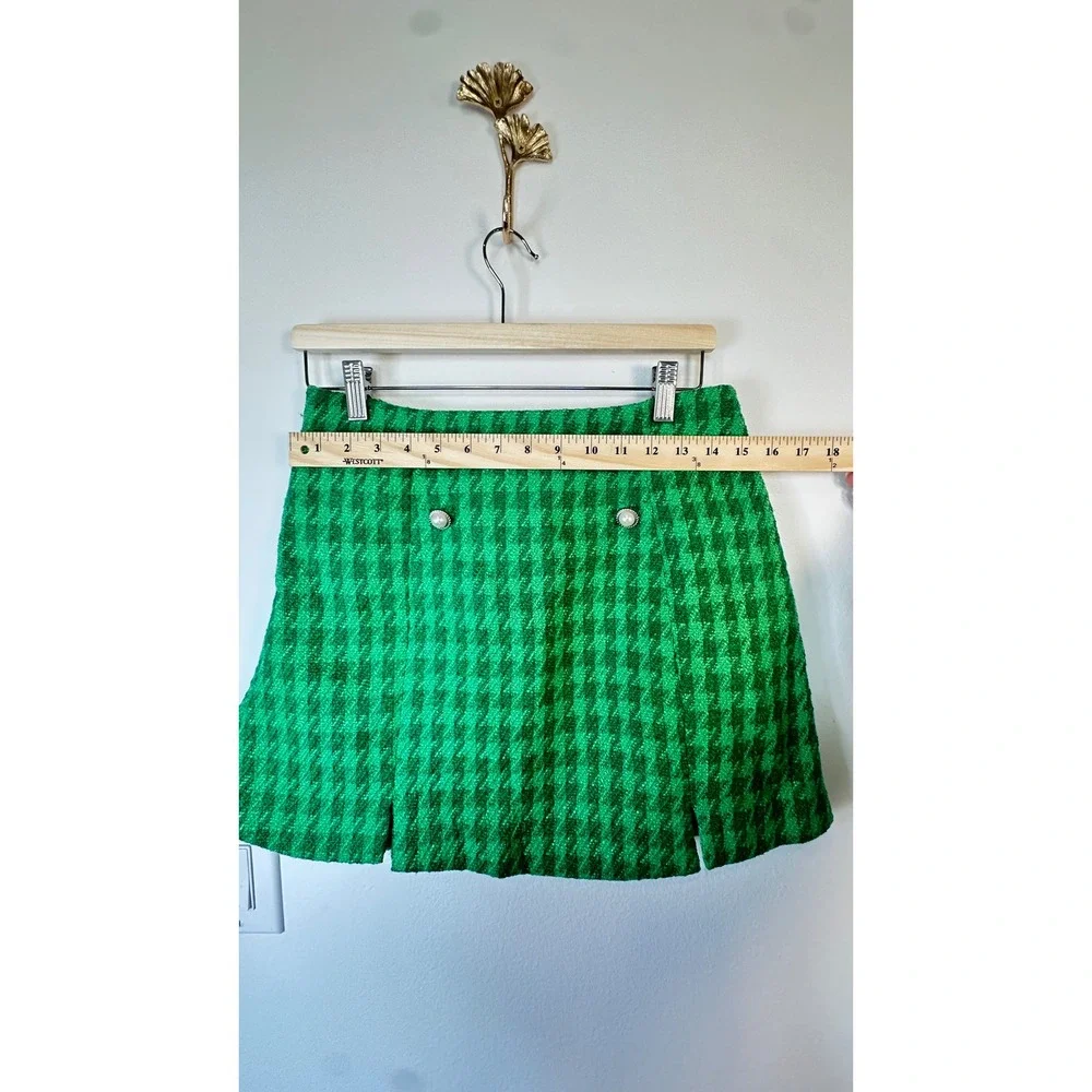 Cicy Bell Womens Green Cropped Tweed Blazer Skirt Set Suit M Tweed Houndstooth - Picture 7 of 12